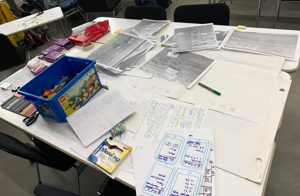 Papers and pens on a big table